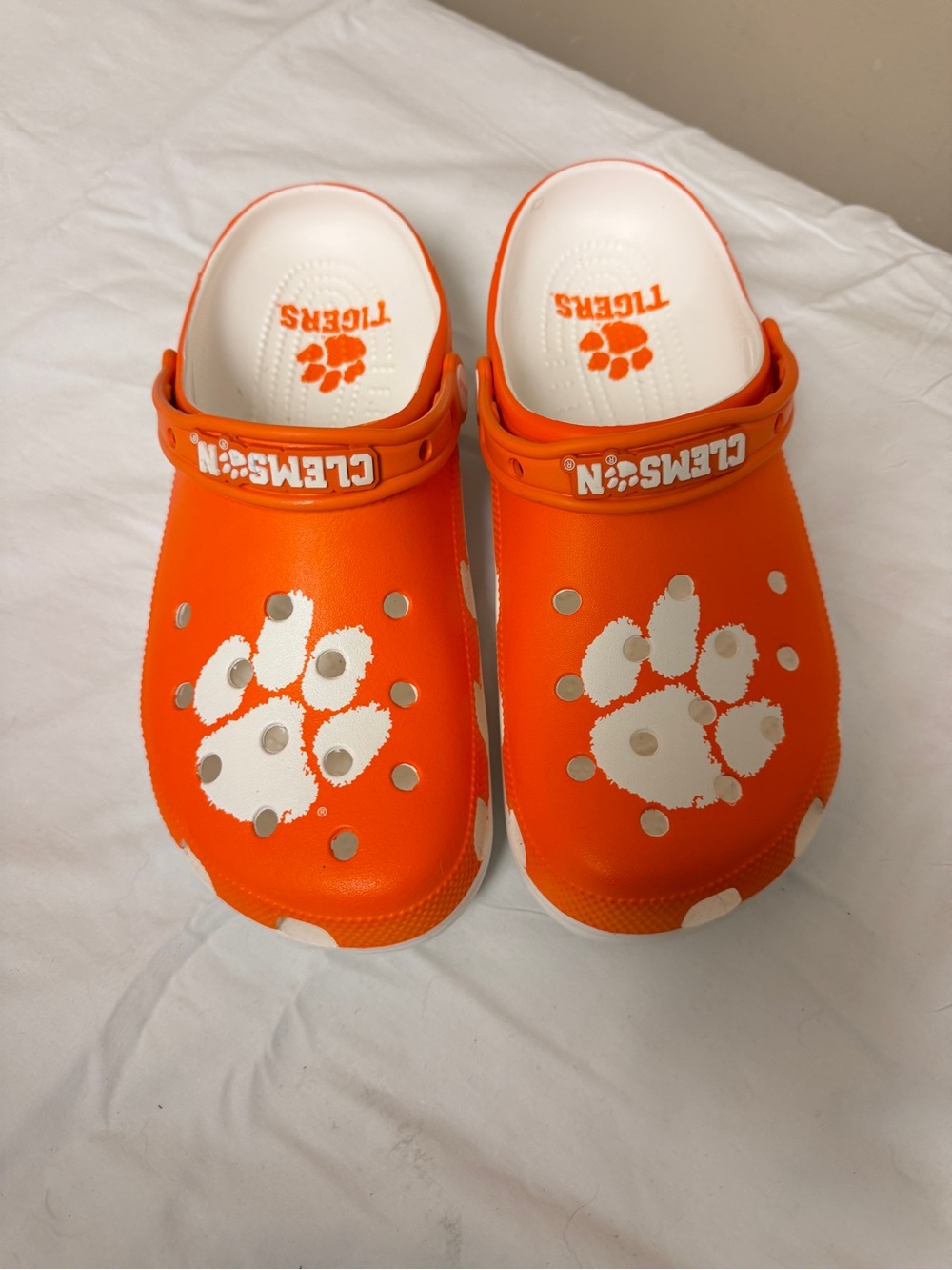 CROCS Orange and White Paw Print Classic Clog